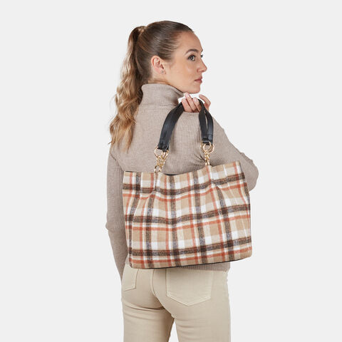 Bolso de hombro de mujer efecto tartán , Piel Bolso de hombro de mujer efecto tartán , Piel